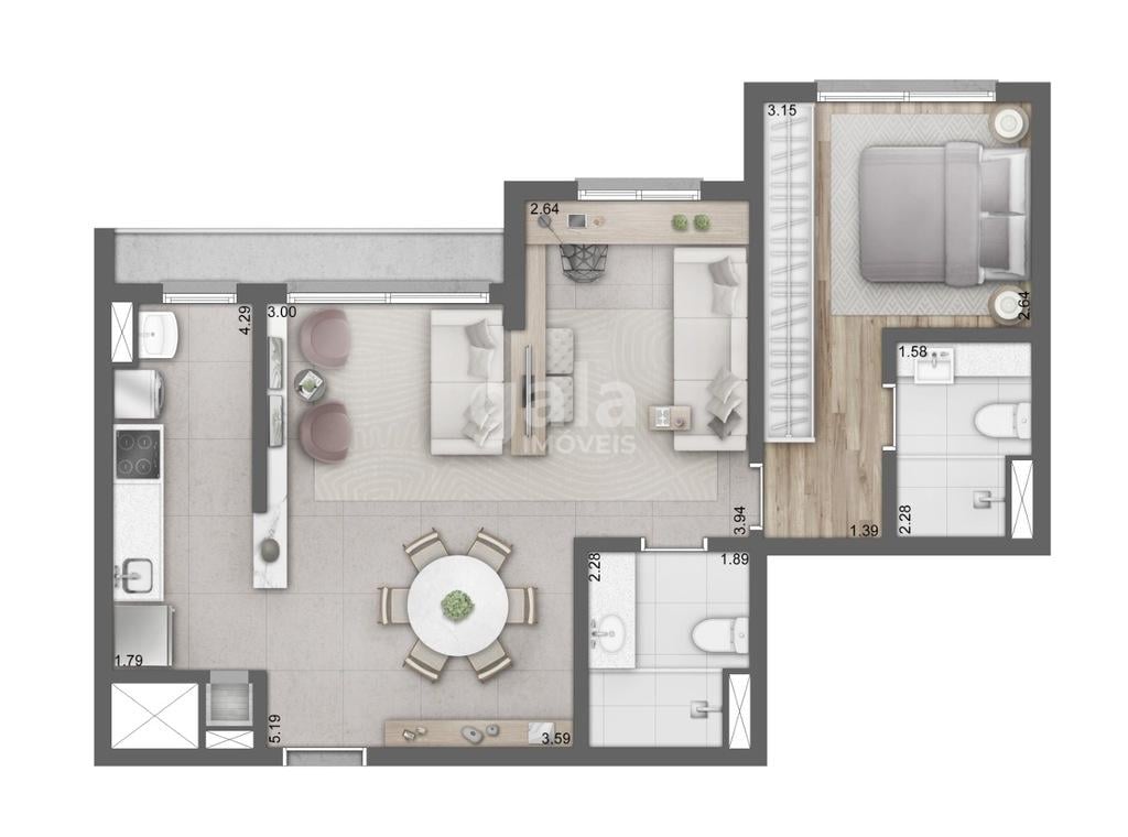 Planta 02 - 1 dorm 68m - opo