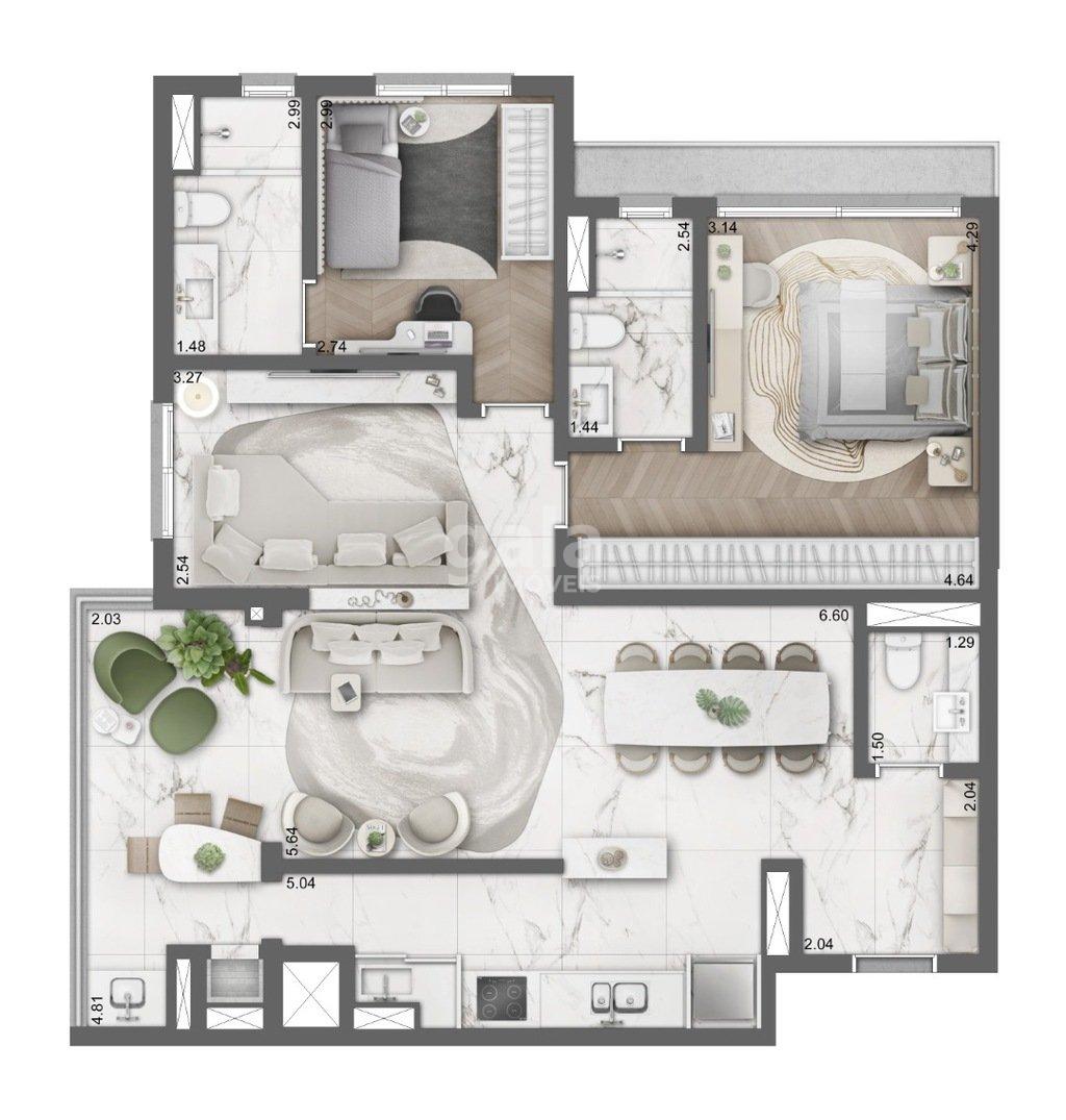 Planta 06 - 2 dorm 106m - opo