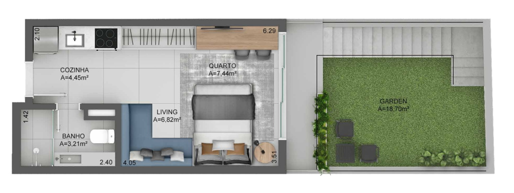 Planta 13 - 1 dorm 46 32m - garden