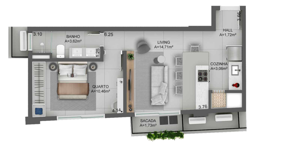 Planta 07 - 1 dorm 41 80m