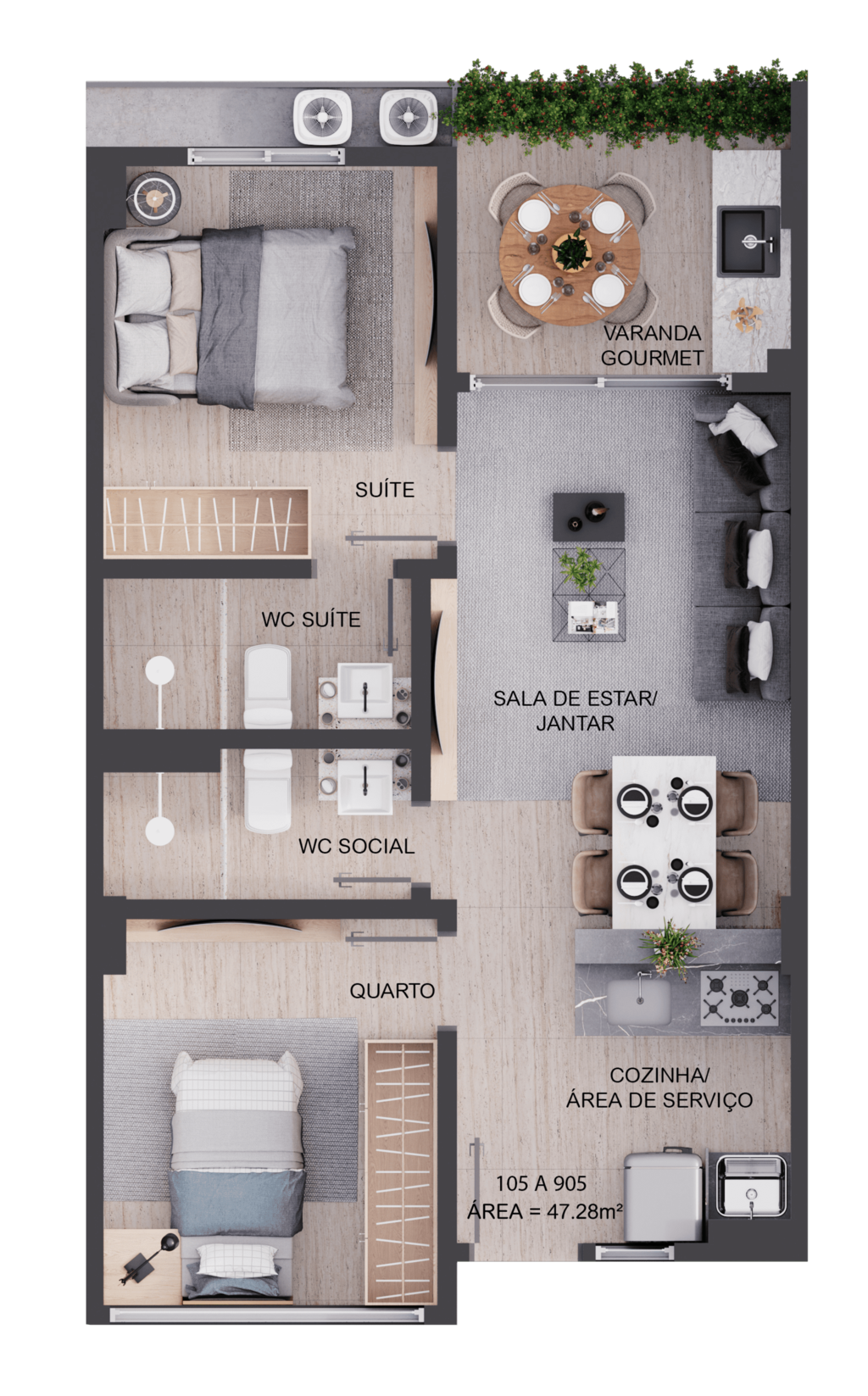 Planta 01 - 2 dorm 47,28m