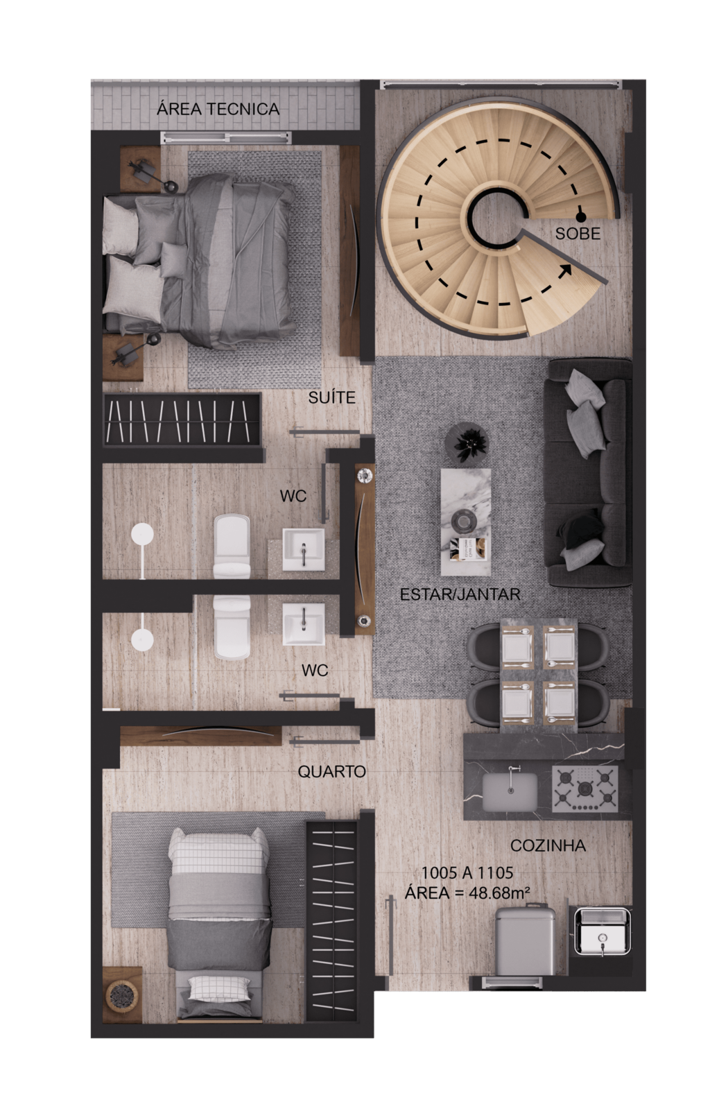 Planta 14 - 2 dorm 102,93m - duplex - inferior