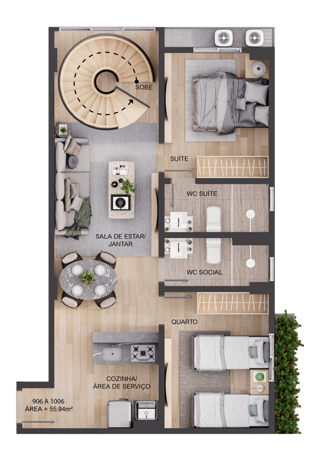 Planta 22 - 2 dorm 111,33m - duplex - inferior