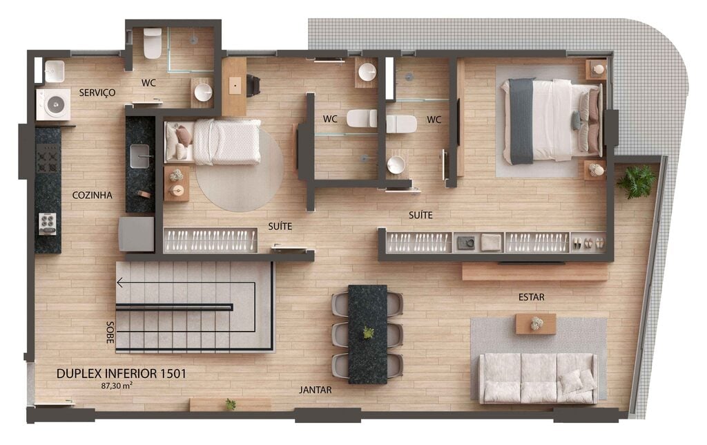 Planta 05 - 3 dorm 120,13m - cobertura duplex - inferior