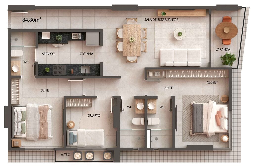 Planta 03 - 3 dorm 84,80m