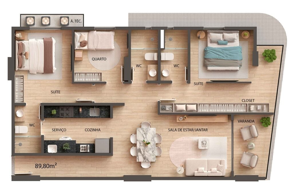 Planta 04 - 3 dorm 89,80m