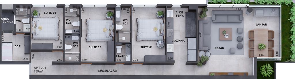 Planta 05 - 3 dorm 139,08m