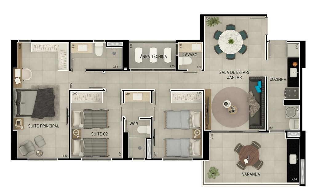 Planta 02 - 3 dorm 95,36m