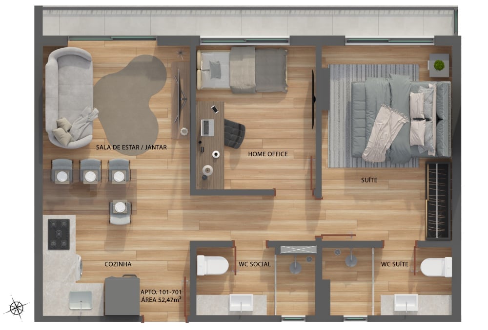 Planta 02 - 2 dorm 52,47m