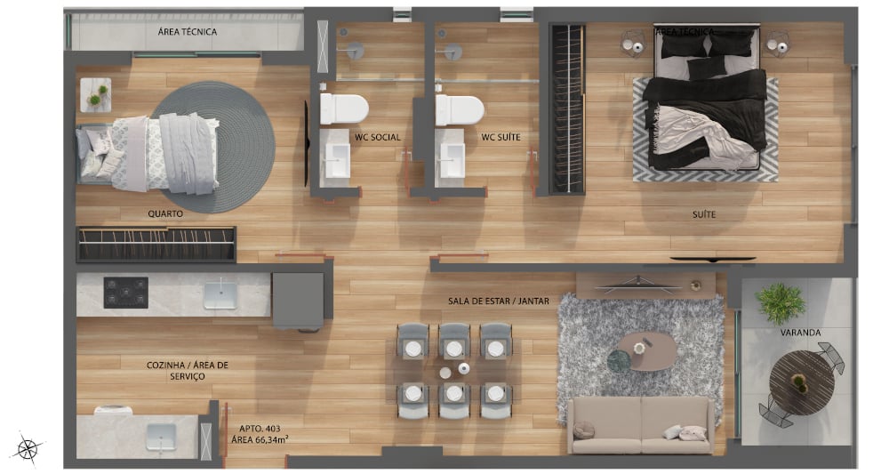 Planta 06 - 2 dorm 66,34m