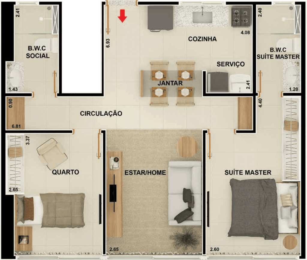 Planta 01 - 2 dorm 57m