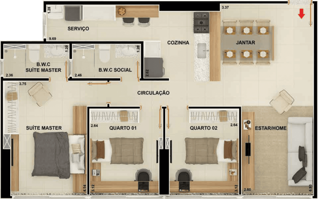 Planta 04 - 3 dorm 84m