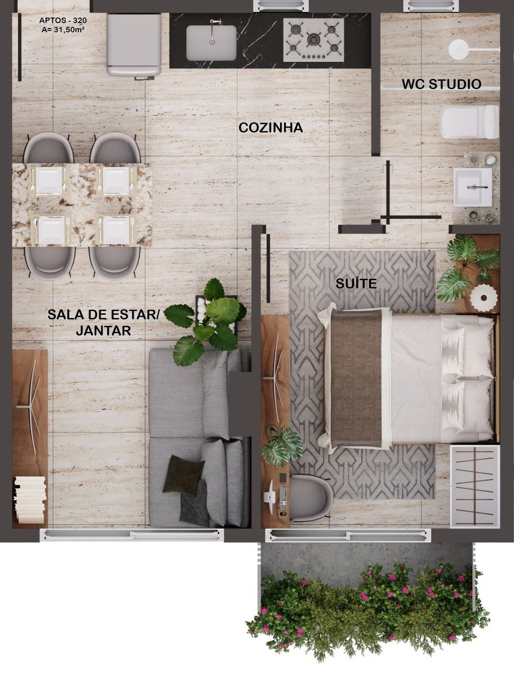 Planta 01 - 1 dorm 31,50m