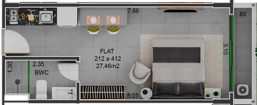 Planta 01 - 1 dorm 27,46m - studio