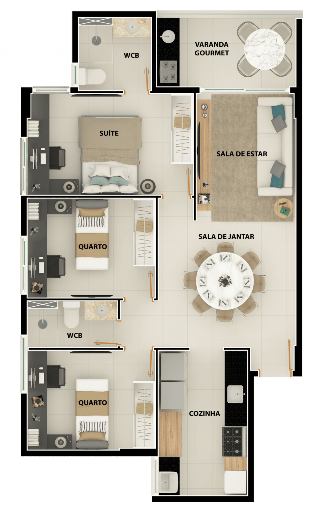 Planta 04 - 3 dorm 82m