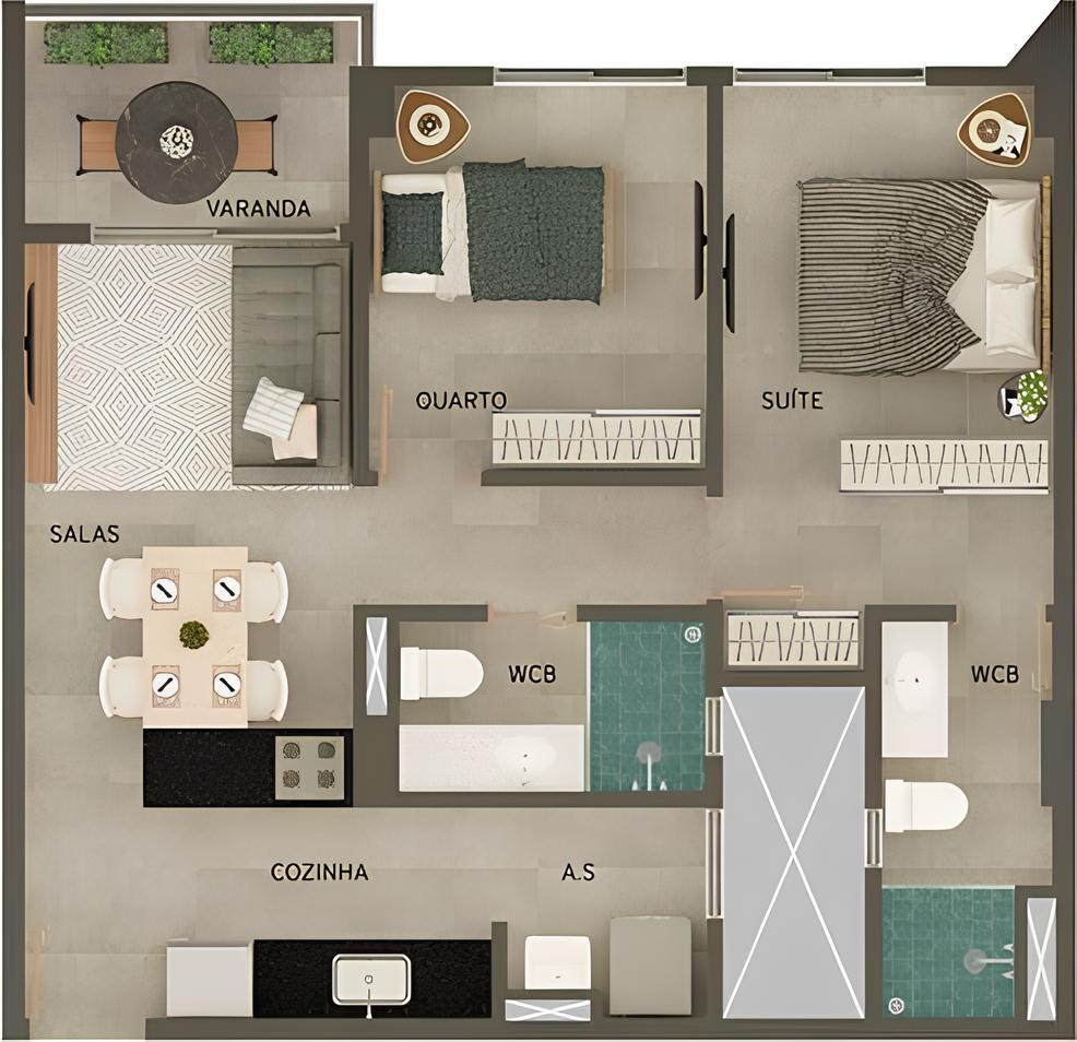 Planta 02 - 2 dorm 57,77m