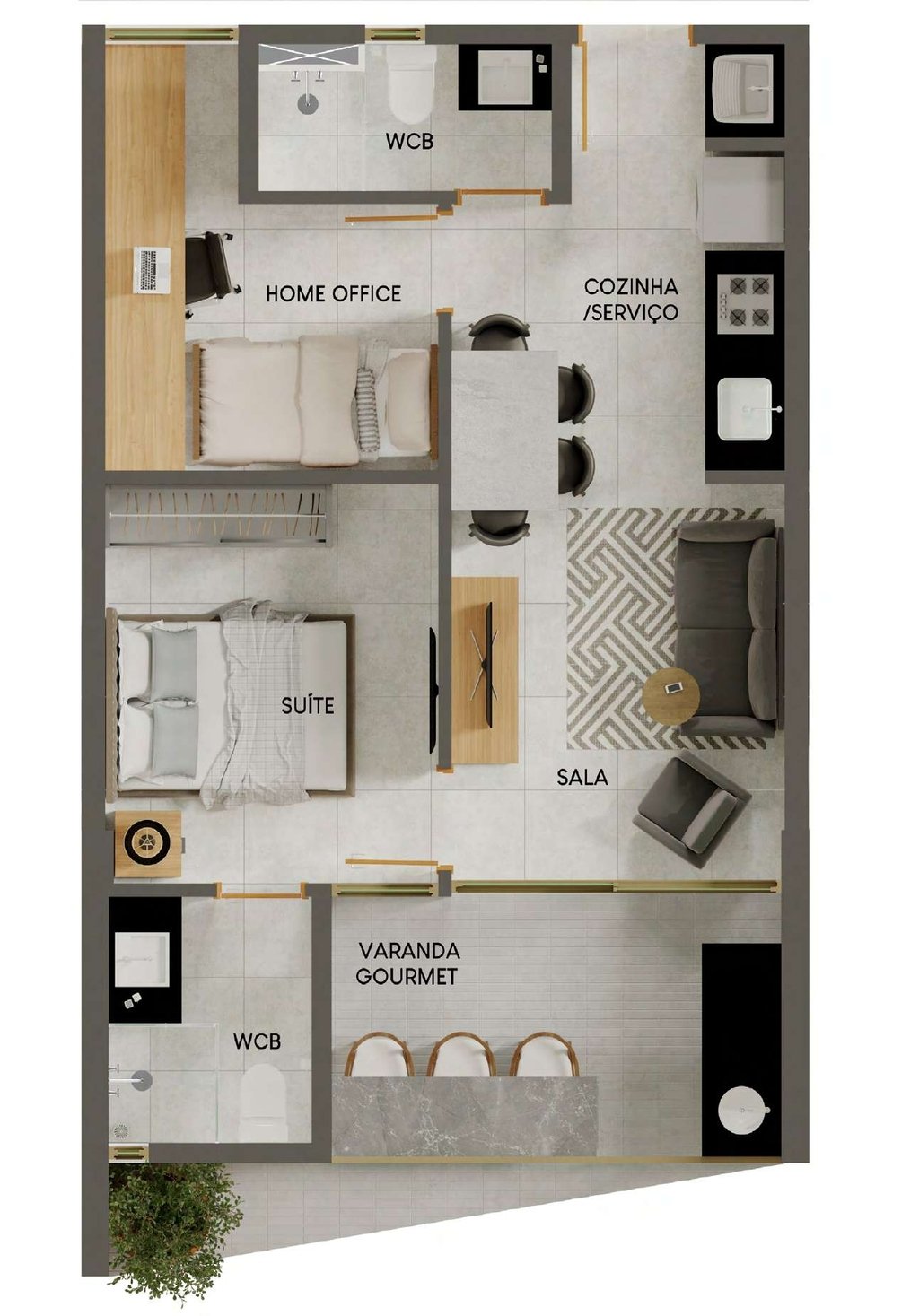 Planta 02 - 2 dorm 45,10m