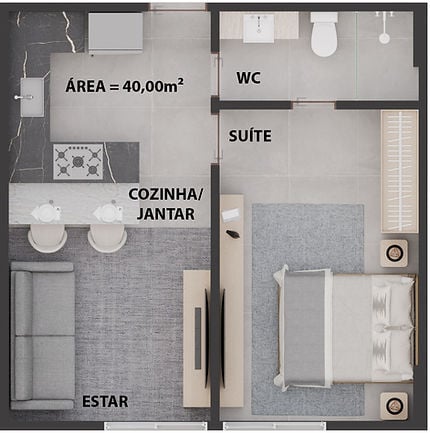 Planta 01 - 1 dorm 40m