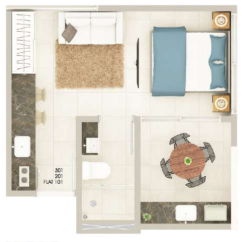 Planta 09 - 1 dorm 29,69m - studio