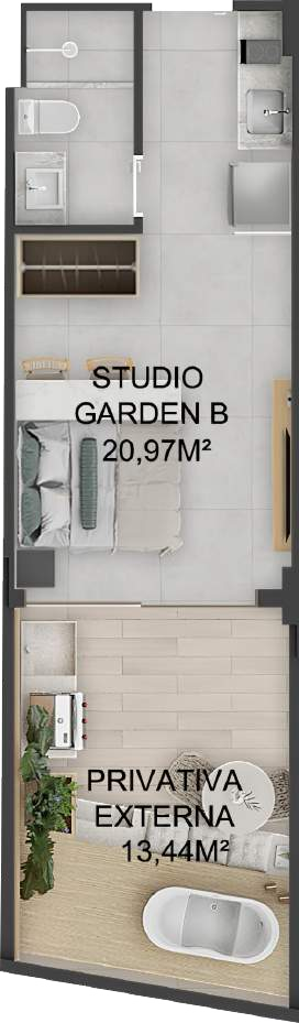 Planta 02 - 1 dorm 34,41m - garden