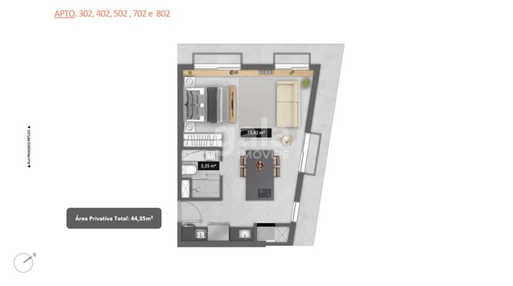 Planta 05 - 1 dorm 44 35m - studio