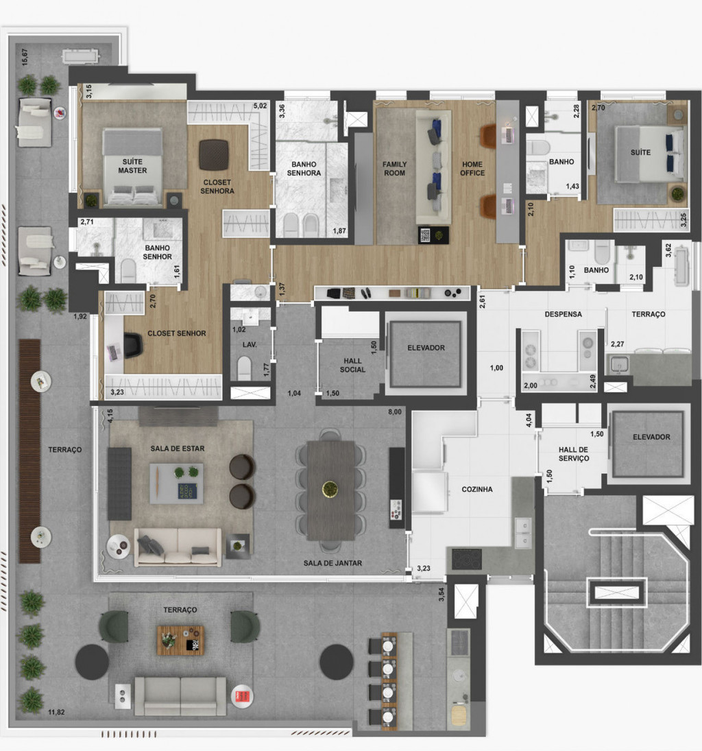 Planta 02 - 2 dorm 251m2 - opc a o