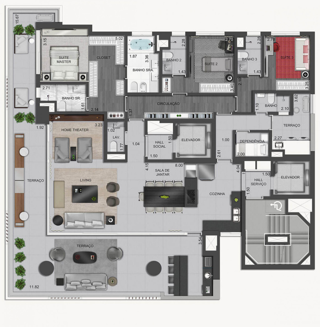 Planta 03 - 3 dorm 251m2 - opc a o