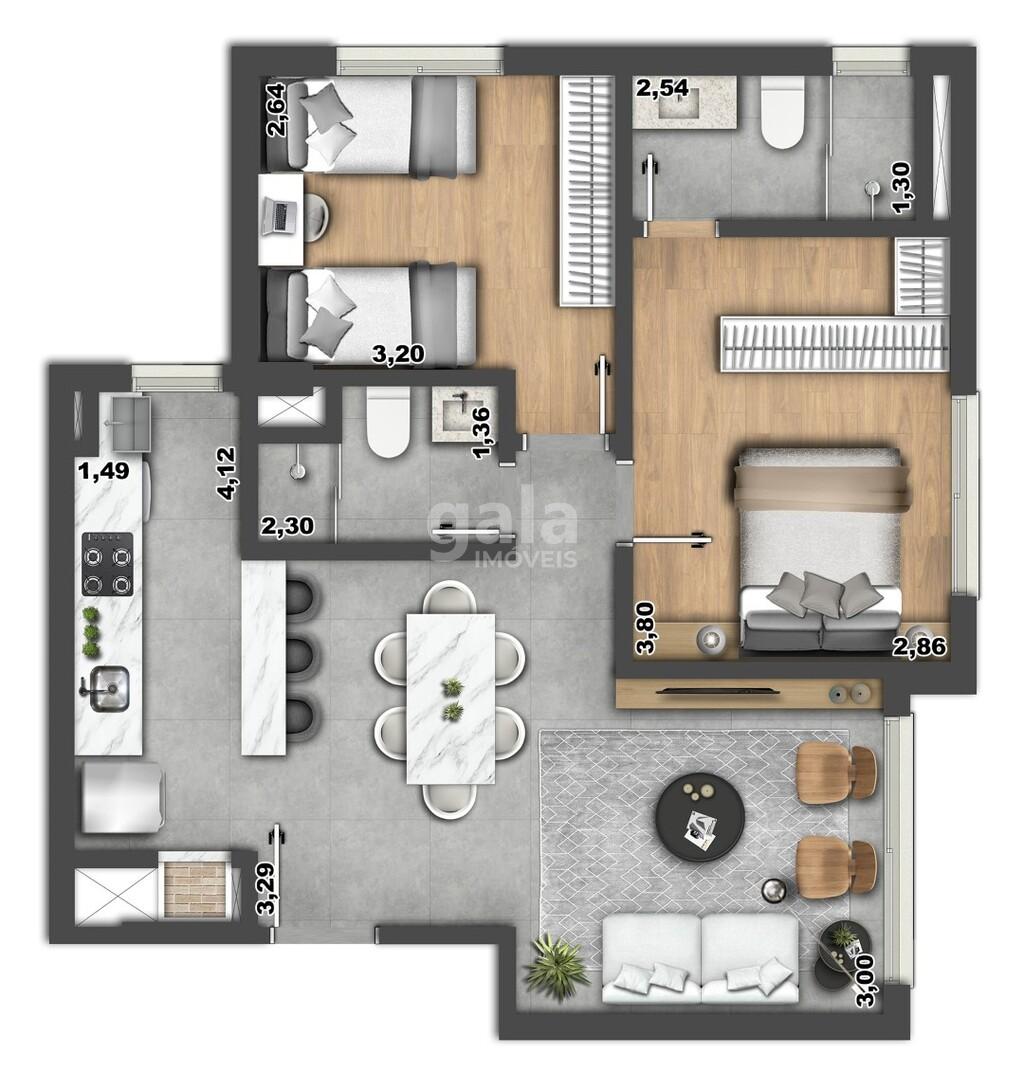 Planta 03 - 2 dorm 63 89m