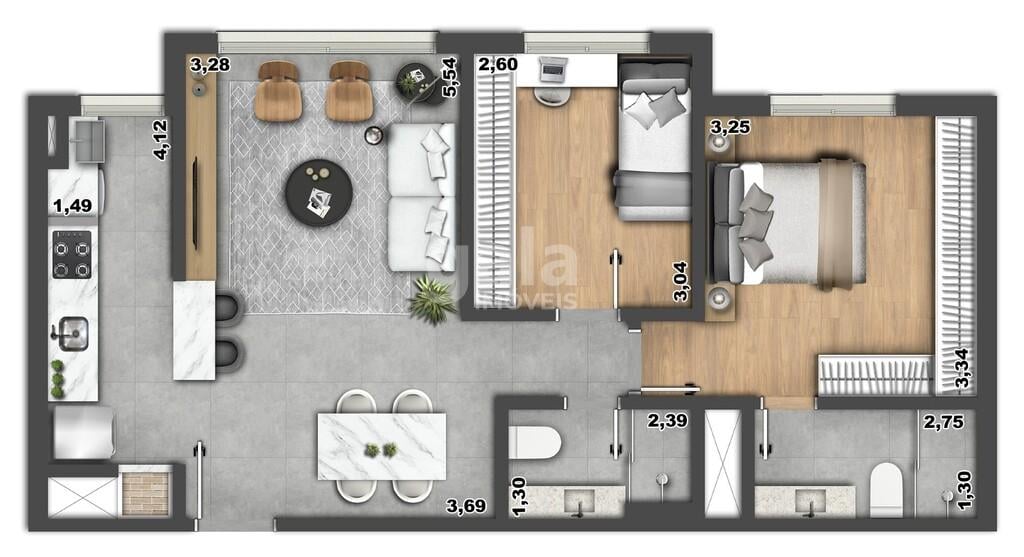 Planta 02 - 2 dorm 63 84m