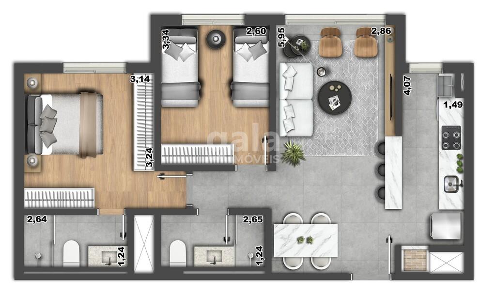 Planta 01 - 2 dorm 61 38m