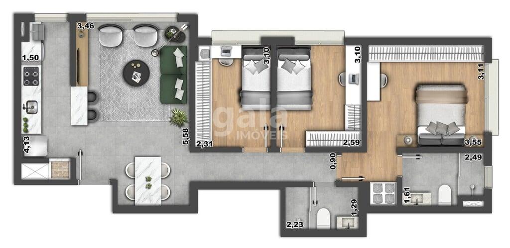 Planta 04 - 3 dorm 76 27m