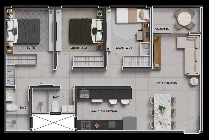 Planta 02 - 3 dorm 73,48m