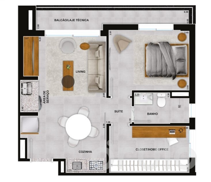 Planta 01 - 1 dorm 49,75m