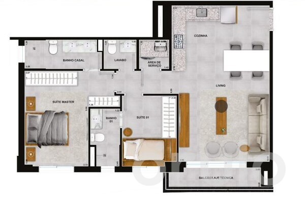 Planta 03 - 2 dorm 73,63m