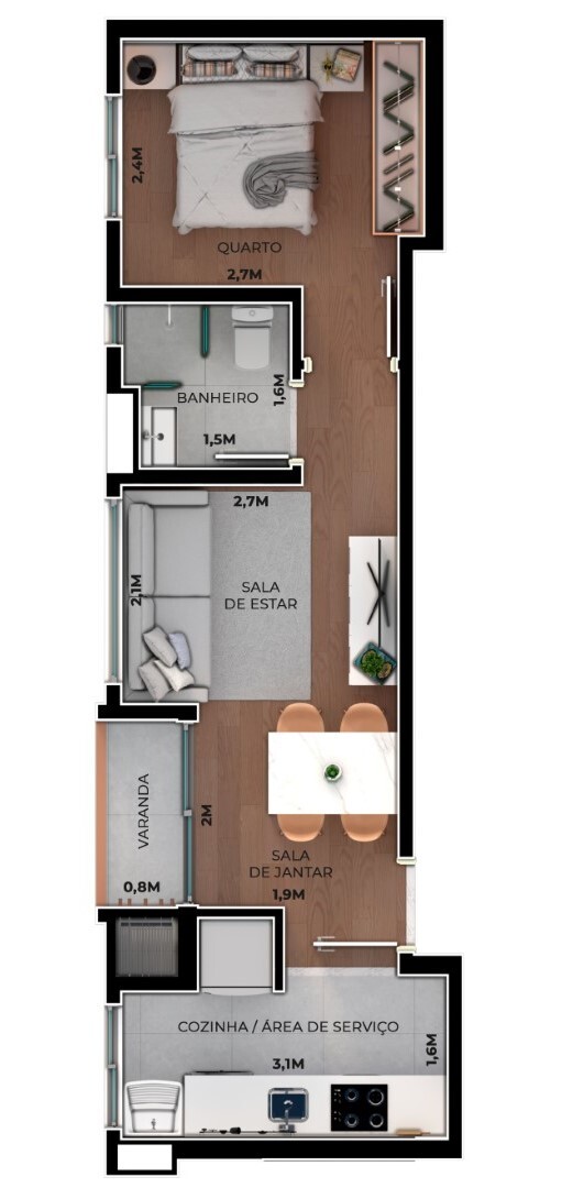 Planta 01 - 1 dorm 34 61m