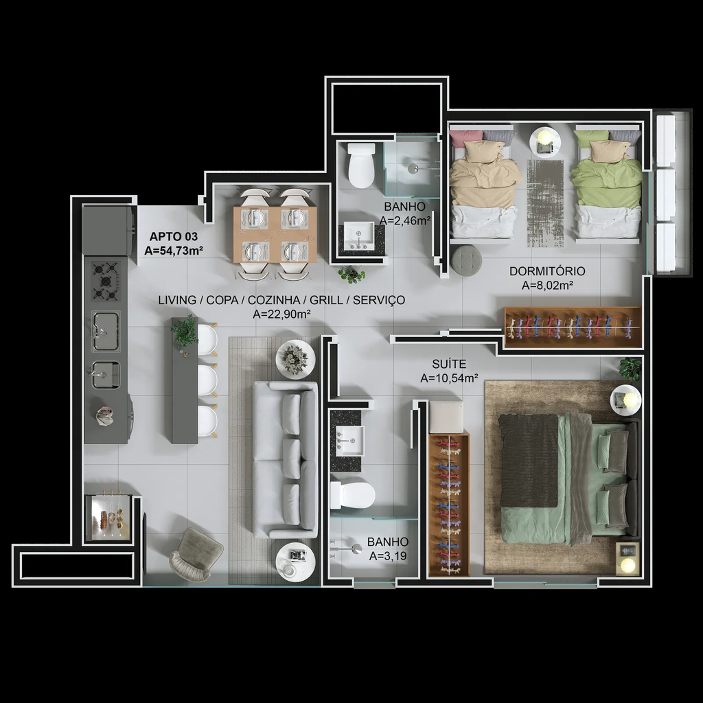 Planta 06 - 2 dorm 54,73m