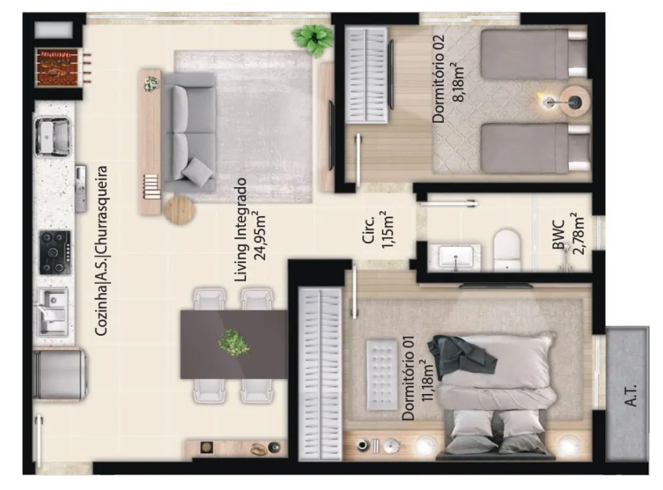 Planta 03 - 2 dorm 57m