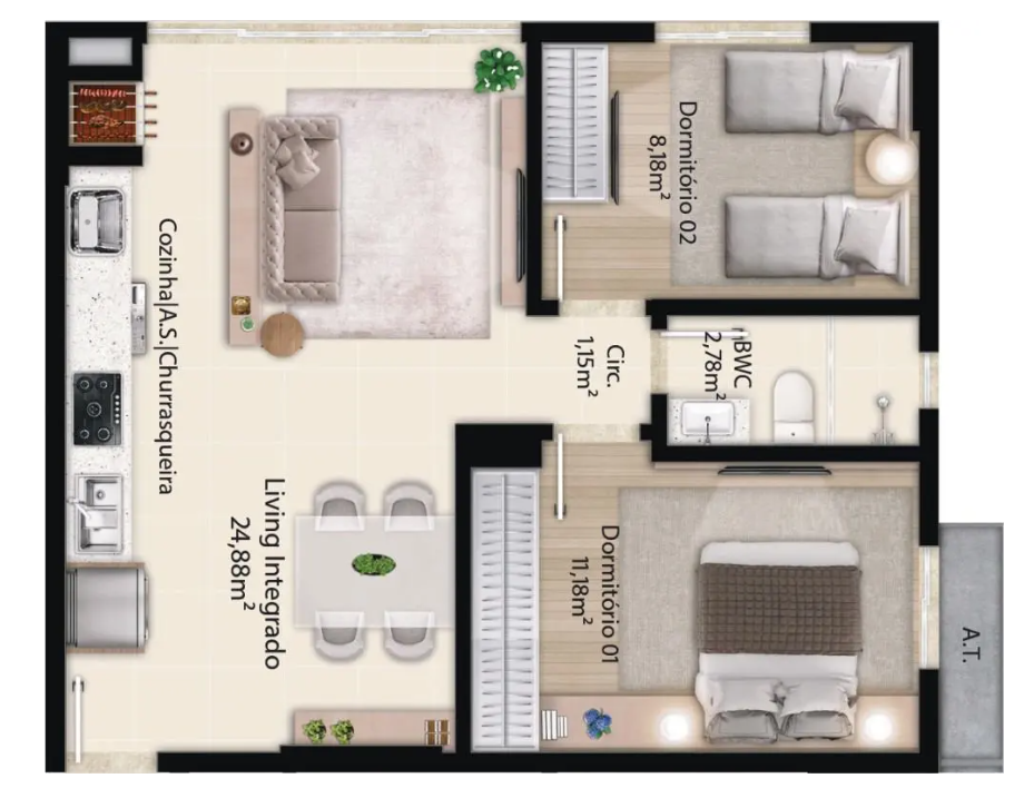 Planta 04 - 2 dorm 57m