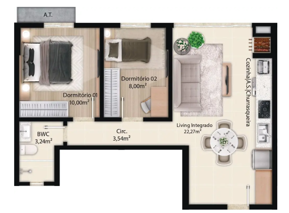 Planta 02 - 2 dorm 56m