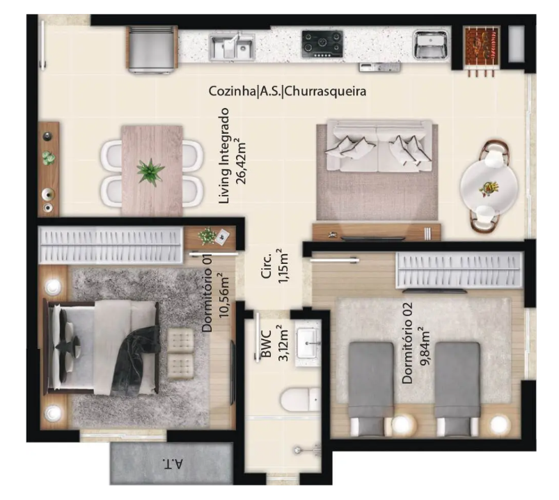 Planta 06 - 2 dorm 59m