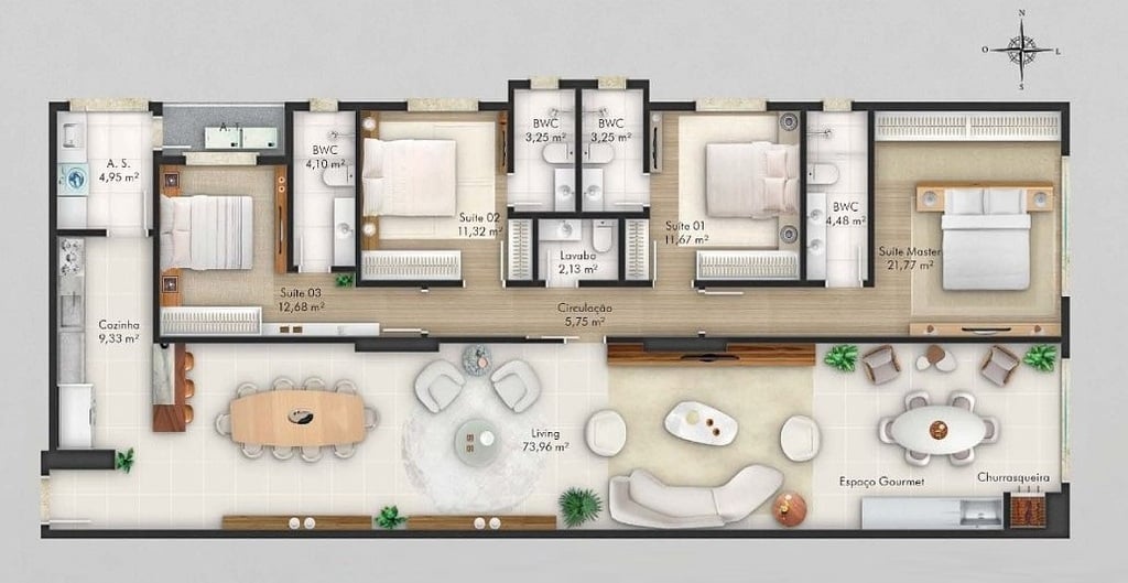 Planta 03 - 4 dorm 192,03m