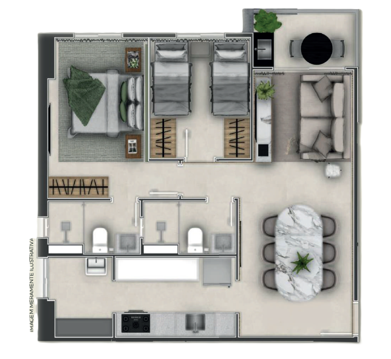 Planta 01 - 2 dorm 66,35m