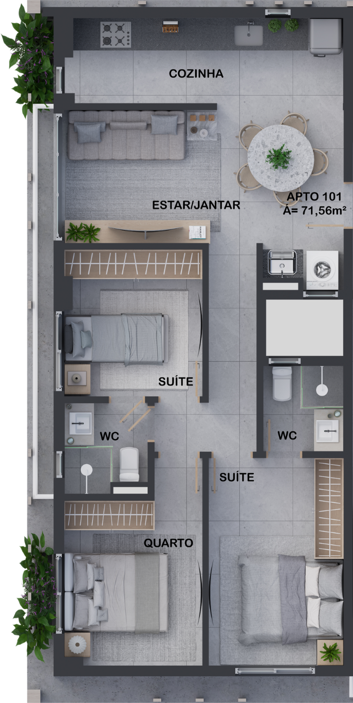 Planta 04 - 3 dorm 71,56m