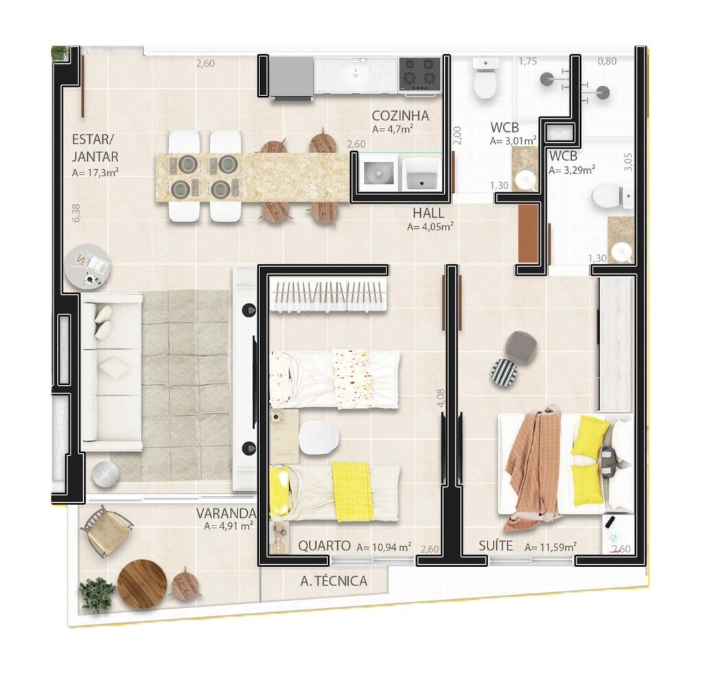 Planta 02 - 2 dorm 63,75m