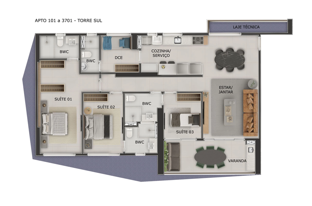 Planta 04 - 3 dorm 122m