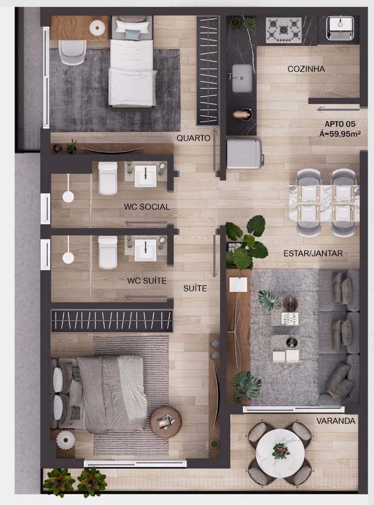 Planta 06 - 2 dorm 59,95m