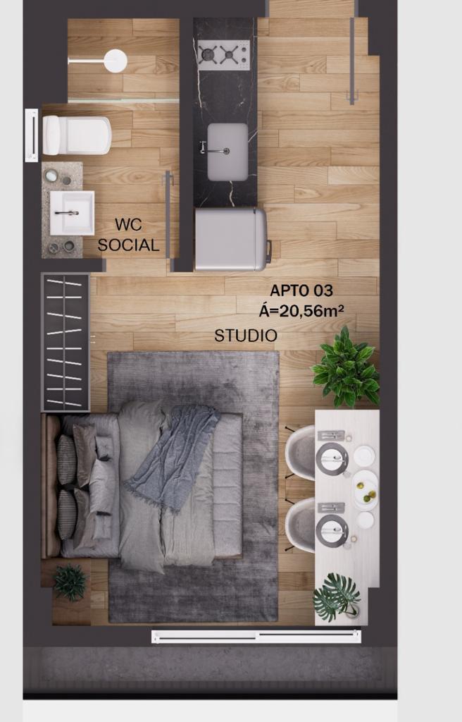 Planta 01 - 1 dorm 20,56m - studio