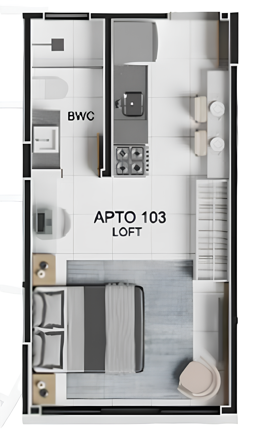 Planta 01 - 1 dorm 23,42m - studio