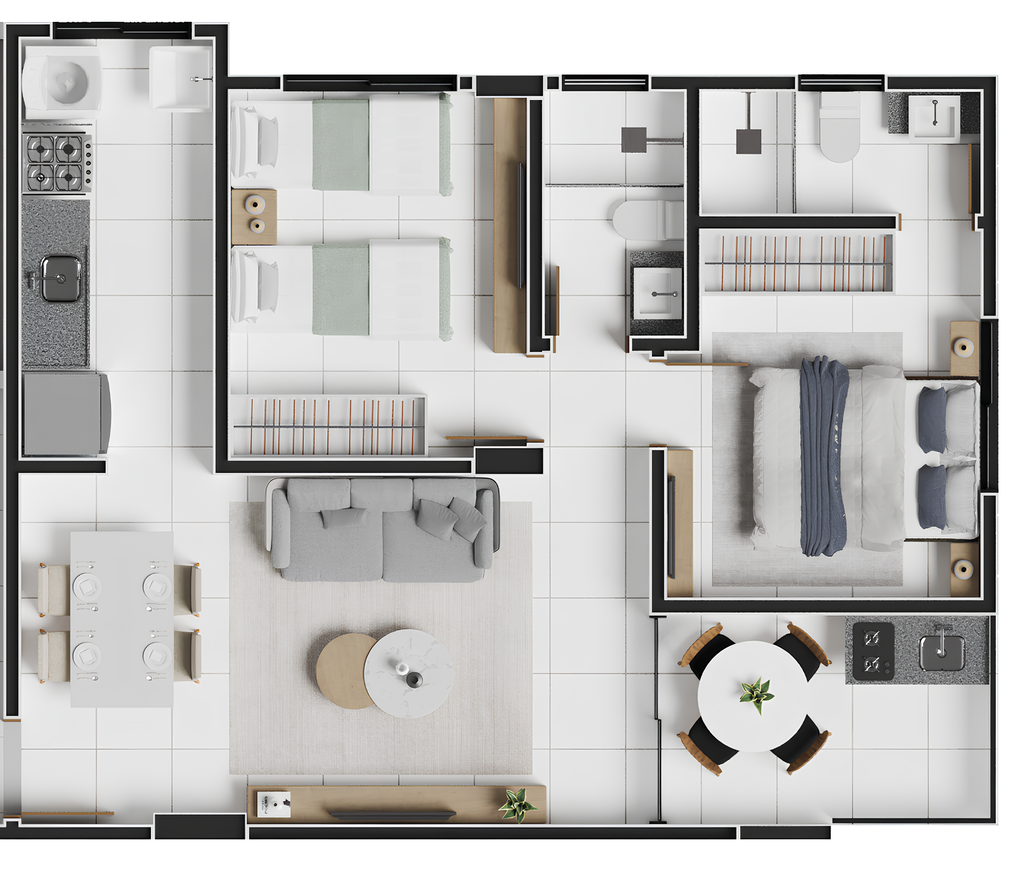 Planta 02 - 2 dorm 56,77m