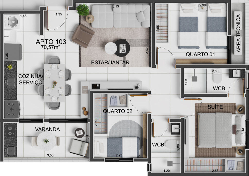 Planta 04 - 2 dorm 70,57m